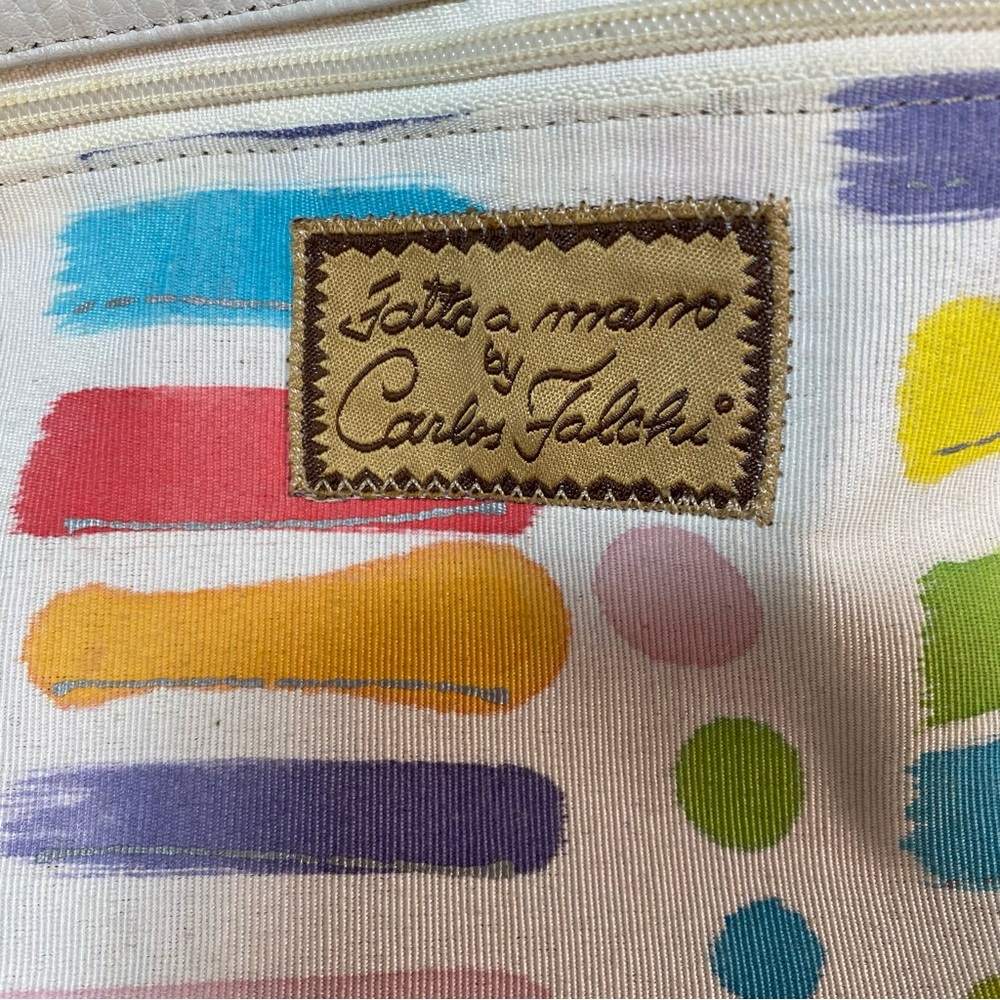 Carlos Falchi Fatto a Mano Large Bone White Leather Whipstitch Tote Shoulder Bag - Picture 2 of 15